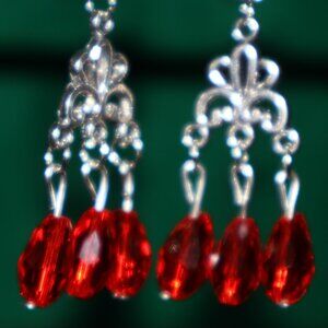 Handmade Clip-On Earrings - Beautiful Red Teardrop Crystal Beads - COT 49 – 50